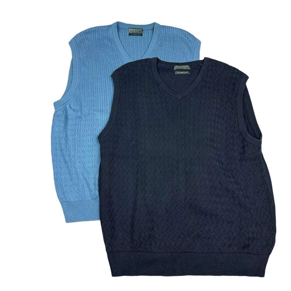 Lyle & Scott Sweater‎ Vest Lot Mens L Blue Navy Excellent Cotton V-Neck Knit